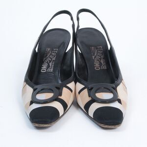 Salvatore Ferragamo Slingback Pumps Womens Size 9B Black Cream Geometric Comfort
